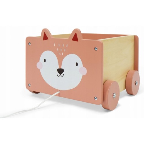 Eco Toys Drevený kočík na hračky so šnúrkou, Liška, oranžový