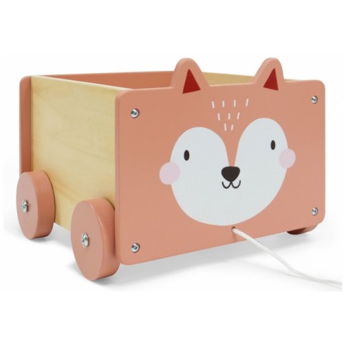 Eco Toys Drevený kočík na hračky so šnúrkou, Liška, oranžový