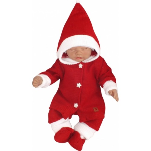 Z&Z 3-dielna pletená súprava, kabátik, nohavice a topánočky Baby Santa, červená, veľ. 80