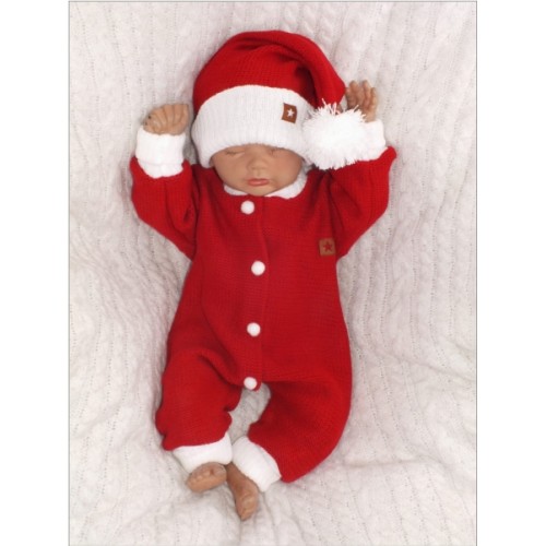 Z&Z 2-dielna sada Pletený overálok + čiapočka Baby Santa, červený, veľ. 68