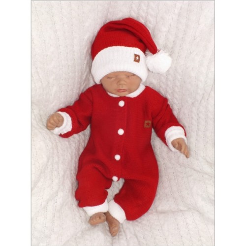 Z&Z 2-dielna sada Pletený overálok + čiapočka Baby Santa, červený, veľ. 74