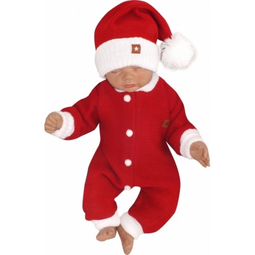 Z&Z 2-dielna sada Pletený overálok + čiapočka Baby Santa, červený, veľ. 80