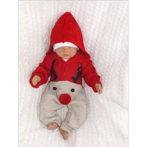 Z&Z Detský pletený Vianočný overálek s kapucňou a gombíkmi Baby Sob, červený, veľ. 68