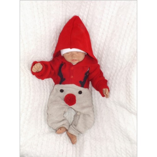 Z&Z Detský pletený Vianočný overálek s kapucňou a gombíkmi Baby Sob, červený, veľ. 86