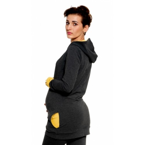 Tehotenská/dojčiaca mikina Be MaaMaa s kapucňou, Gianna - grafit/žltá, veľ. M
