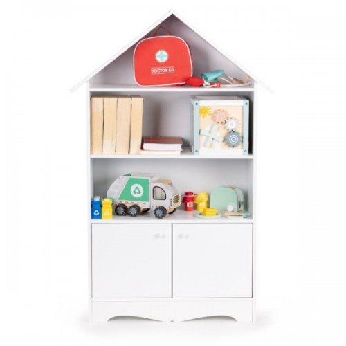 Drevená knižnica/skriňa na hračky Eco Toys Domček, biela