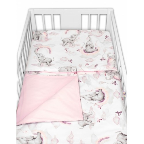 2-dielne bavlnené obliečky Baby Nellys, Slon a dúha, ružová/biela, 135 x 100 cm