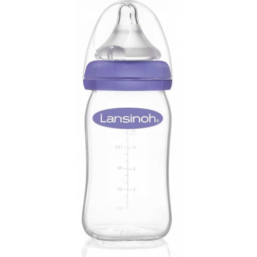 Sklenená fľaštička Lansinoh Natural Wave - 160 ml so cumlíkom veľ. S, fialová