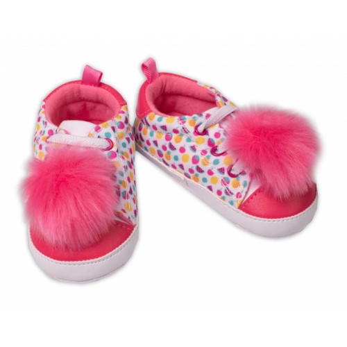 Dojčenské capáčky, topánočky Girl YO! s chlpáčkovou bambulkou, ružové