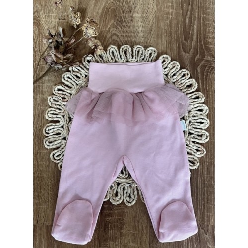 Dojčenské polodupačky s ozdobným pásom Mamatti, Baby Mouse, ružové s tylom, veľ. 68