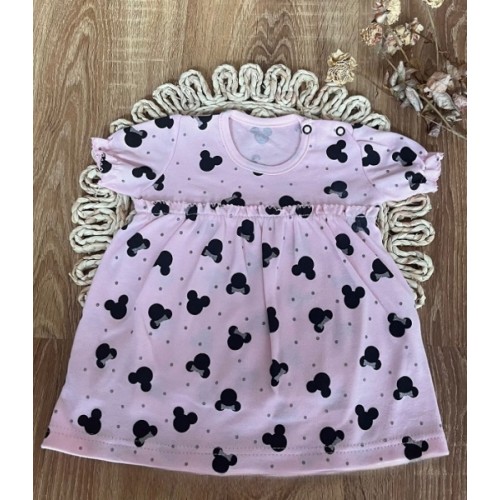 Bavlnené šaty s kr. naberanými rukávmi, Baby Mouse, Mamatti, ružové s potlačou, veľ. 92