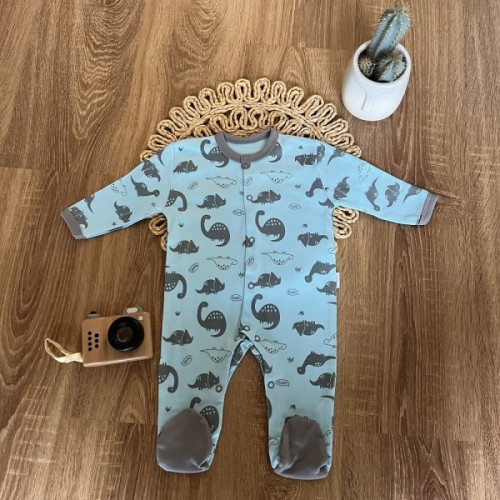Dojčenský bavlnený overal Mamatti, Dino park - modré s potlačou