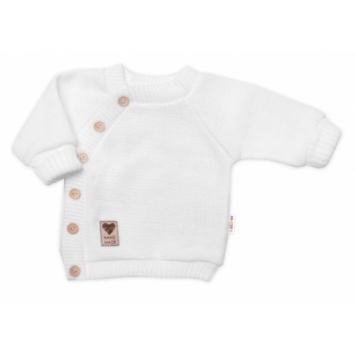 Detský pletený svetrík s gombíkmi, zap. bokom, Handmade Baby Nellys, biely