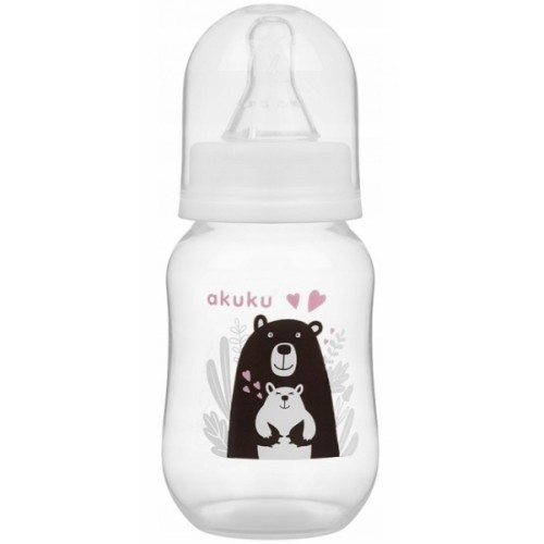 Dojčenská, plastová fľaštička Akuku, Medvedík 125ml - biela