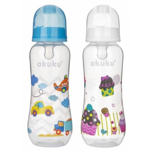 Dojčenská, plastová fľaštička Akuku, Autíčka, 250 ml - modrá