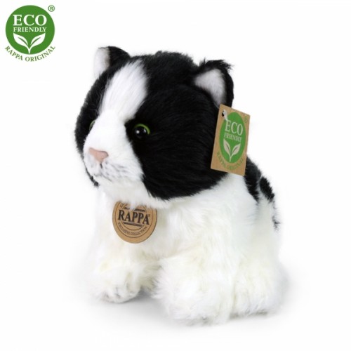 Plyšová mačka čierno-biela sediaca 17 cm ECO-FRIENDLY