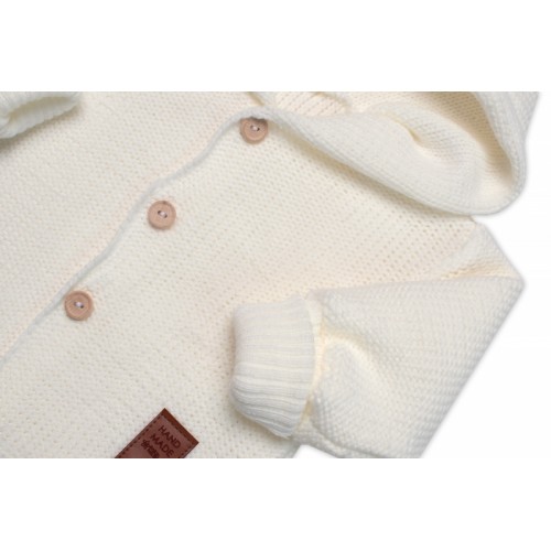 Elegantný pletený svetrík s gombíkmi a kapucňou s uškami Baby Nellys, ecru, veľ. 74