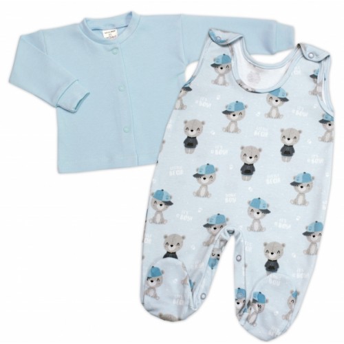Dojčenské dupačky + košieľka, Bavlna, 2D sada, Bear Baby, Mrofi, modré