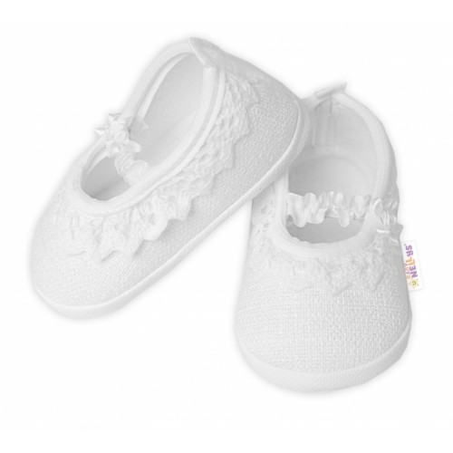 Dojčenské capáčky/topánočky s čipkou Vintage, Baby Nellys, biele