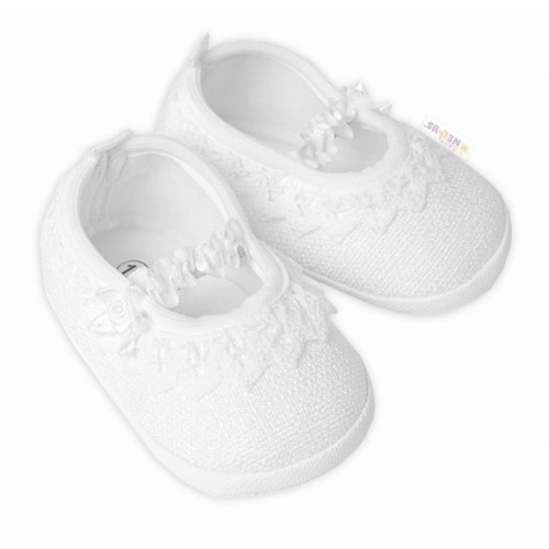 Dojčenské capáčky/topánočky s čipkou Vintage, Baby Nellys, biele, veľ. 68/74,  12,5cm