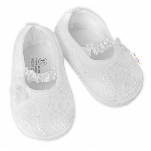 Dojčenské capáčky/topánočky krajkové s kvietkom, Baby Nellys, biele, veľ. 62/68,11,5cm