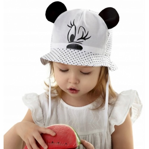 Letný klobúčik Baby Nellys Minnie na zaväzovanie, biely, veľ. 12-18 m