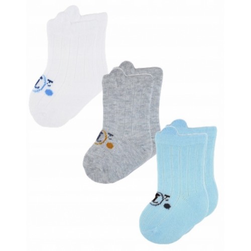 Dojčenské ponožky, 3 páry - Noviti - Medvedík, biela/modrá/sivá, veľ. 12-18 m