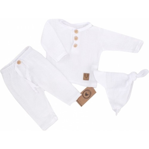Mušelínové tričko dl. rukáv, nohavice + šatka uzlík, 3D sada, Z&Z, biela