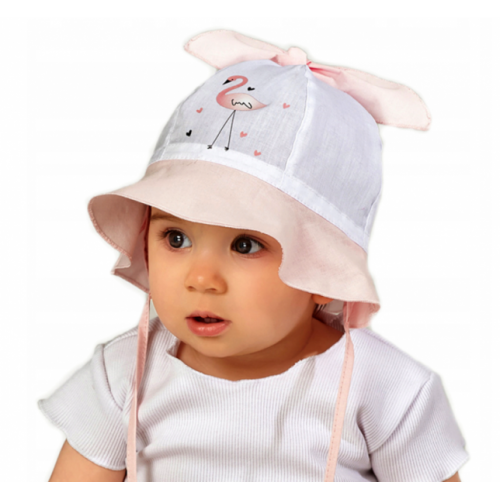 Letný klobúčik na zaväzovanie Baby Nellys Plameniak, ružový/biely, veľ. 80/86