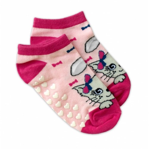Detské ponožky s ABS Mačka, veľ. 27/30 - sv. ružové