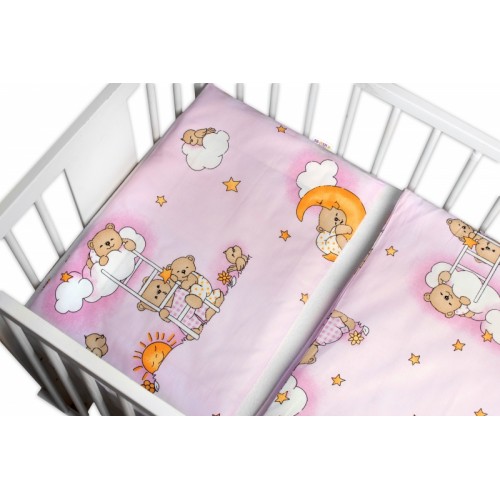 Obliečky do postieľky bavlna Premium Baby Nellys, Medvedík na rebríku, ružové