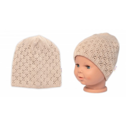 Ažúrková čiapka, dvojvrstvová, bavlna, Baby Nellys - cappuccino, veľ. 44-48 cm