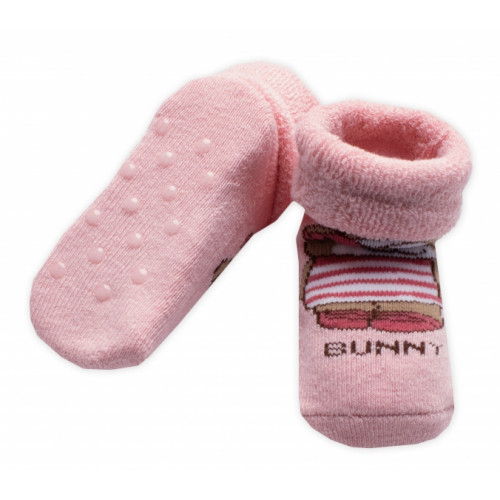 Dojčenské froté ponožky s ABS Bunny, Baby Nellys, ružové, veľ. 68/74