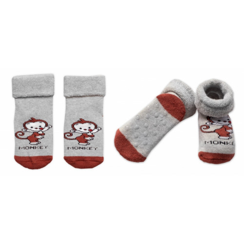 Dojčenské froté ponožky s ABS Monkey, Baby Nellys, sivé, veľ. 68/74