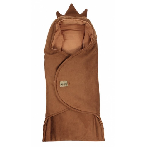 Zavinovacia deka s kapucňou Little Elite, 100 x 115 cm, Kralovská koruna - hnedá