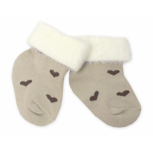 Bavlnené detské ponožky s chlpáčkovým lemom, Srdiečka - capuccino, 1 pár