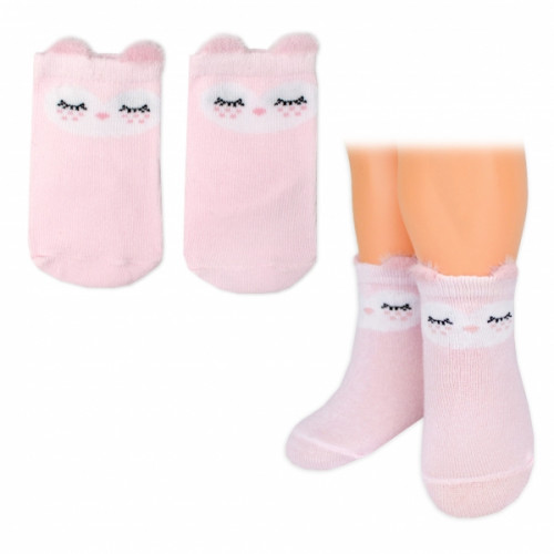 Dievčenské bavlnené ponožky Smajlík 3D - ružové  - 1 pár