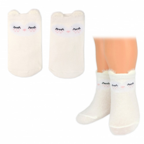Dievčenské bavlnené ponožky Smajlík 3D - smotanové - 1 pár