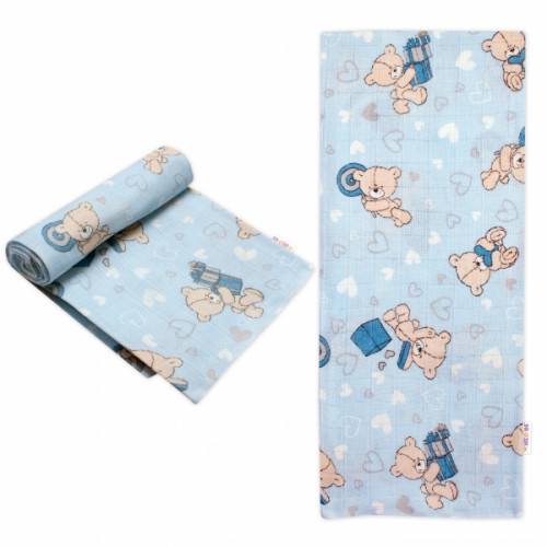 Kvalitná bavlnená plienka Baby Nellys - Tetra Premium, 70x80 cm - Gifts Bear, modrá - 1ks