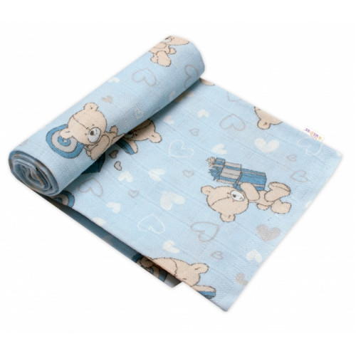 Kvalitná bavlnená plienka Baby Nellys - Tetra Premium, 70x80 cm - Gifts Bear, modrá - 1ks