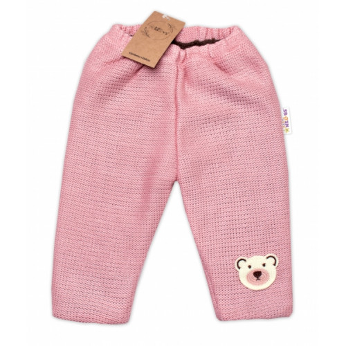 Oteplené pletené nohavice Teddy Bear, Baby Nellys, dvojvrstvové, ružové