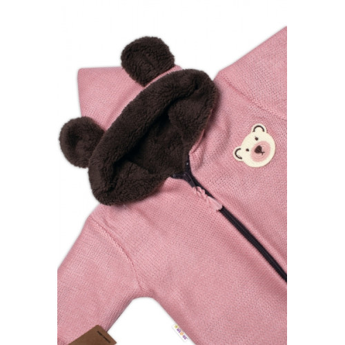 Oteplená pletená kombinéza s rukavičkami Teddy Bear, Baby Nellys, ružová, veľ. 62