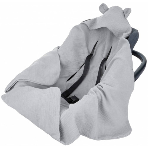 Zavinovacia deka s kapucňou, mušelín 80x80 cm, sivá