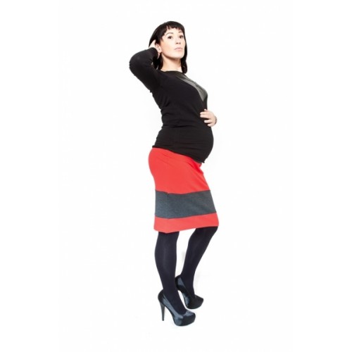Tehotenská sukňa Be Maamaa - LORA červená / grafit