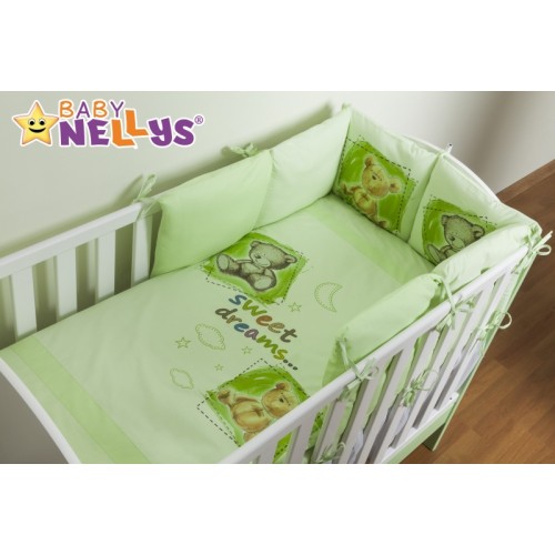 Baby Nellys Obliečky s vankúšikovým mantinelom Sweet Dreams by TEDDY - zelený