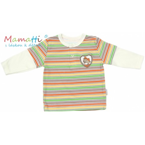Polo tričko dlhý rukáv Mamatti CAR - krémové/farebné prúžky, veľ. 68