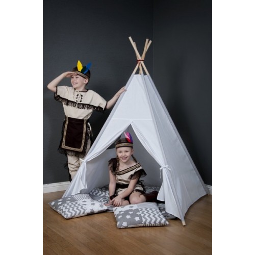 Mamo Tato Stan pre deti teepee, típí s výbavou - béžový/mini hviezdičky biele na šedom
