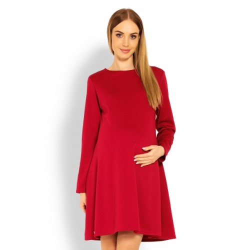 Be MaaMaa Elegantné voľné tehotenské šaty dl. rukáv - bordo,červené