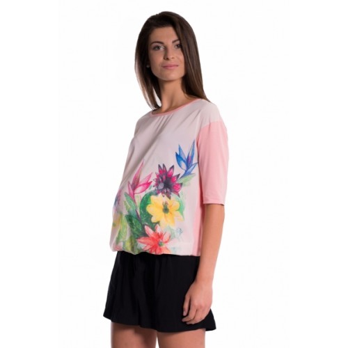 Be MaaMaa Tehotenské tričko/blúzka s potlačou kvetín - ružové