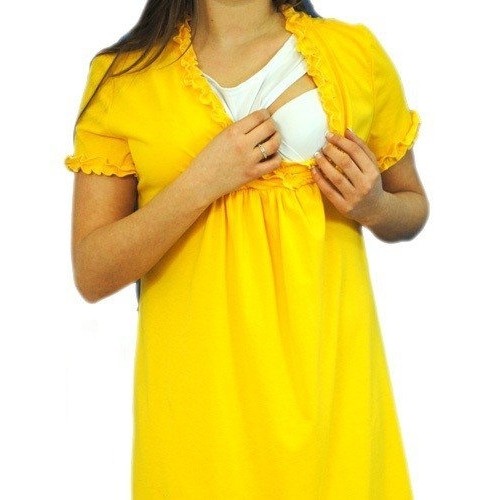 Be MaaMaa Tehotenská, dojčiace nočná košeľa s volánikom - žltá